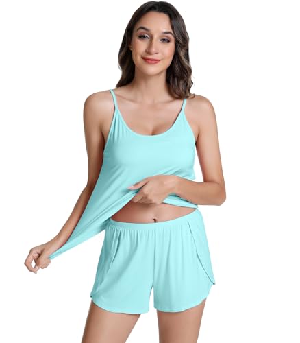 Image of NACHILA Women's Bamboo Viscose V Neck Cami Pajamas Set with Shorts