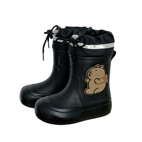Botas de goma para niños, dibujos animados, diseño de capibara, suela antideslizante, botas impermeables de caña media alta, botas de lluvia ligeras y versátiles, 01 negro, 20 EU