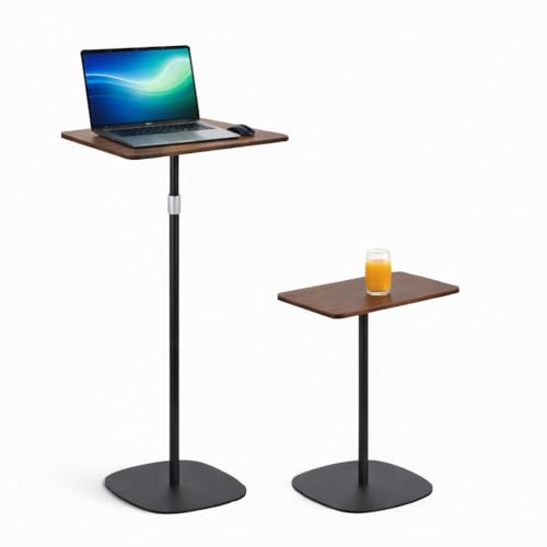 Japard Small Standing Desk, Adjustable Height 18’‘-47’’ Mini Floor Table, Portable Laptop Stand for Home Office, Compact Black Brown
