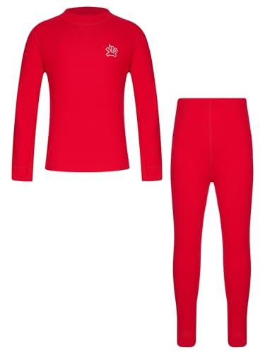 Kids Boys Girls Thermal Underwear Set Winter Warm Long Sleeve Base Layer Tops And Bottoms Sets Red 13-14 Years