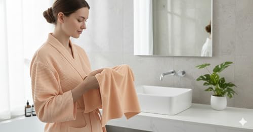 Image of Dribble Coral Fleece Microfiber Towel Set | Ultra Soft & Highly Absorbent Hand Towel + Bath Towel | 450 GSM Quick Dry Towels for Bathroom, Home, Gym & Travel (Pack of 2, Peach)