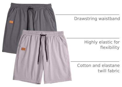 Image of JMIERR Mens Cotton Stretch Shorts Casual Drawstring Twill Chino Shorts | Drawstring Waist, Phone Pockets, Golf, Summer Beach Cruise Outfits, Machine Wash