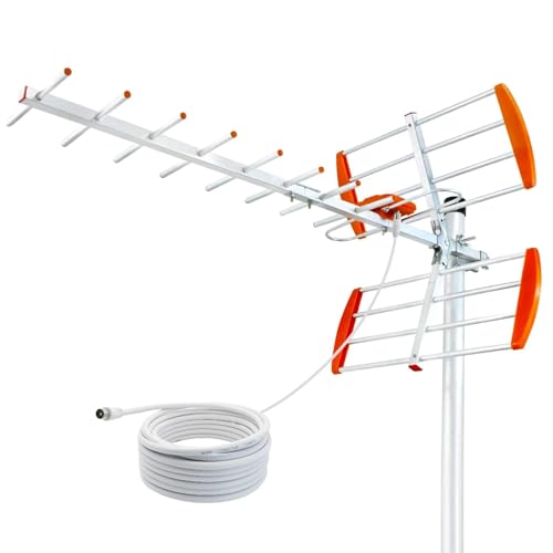Outdoor Tv Aerial, Digital Tv Aerial Outdoor for Freeview, Long-Range External Tv Antenna for Smart Hdtv 4k/1080p, Enhanced UHF/VHF Reception, Loft/Roof Installation