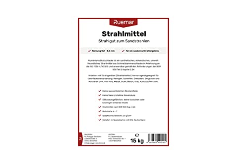 Foto von Ruemar Strahlmittel Strahlgut zum Sandstrahlen aus Aluminiumsilikat-Schlacke | 15 kg Sandstrahl Sand mit 0,2-0,5 mm Körnung | Für Druckluft Sandstrahlpistole