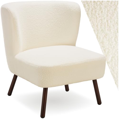 TecTake® Sillon de Cóctel Acolchado, Respaldo Curvado Extragrande, Patas de Acero, Sillon Relax, Butacas de Salon, Muebles de Salon, Butaca, Sillón Orejero - Bouclé Blanco Roto