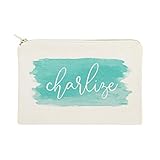 The Cotton & Canvas Co. Personalized Name Aqua Watercolor Cosmetic Bag and Travel Make Up Pouch