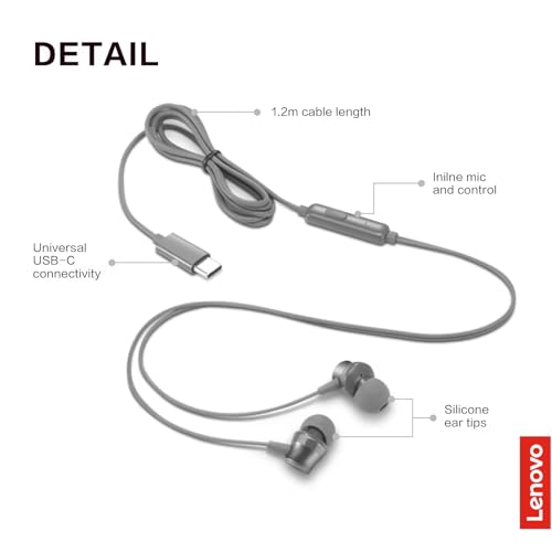 Lenovo 300 USB-C Earphone - Grey 300 USB-C Headphones - Image 8
