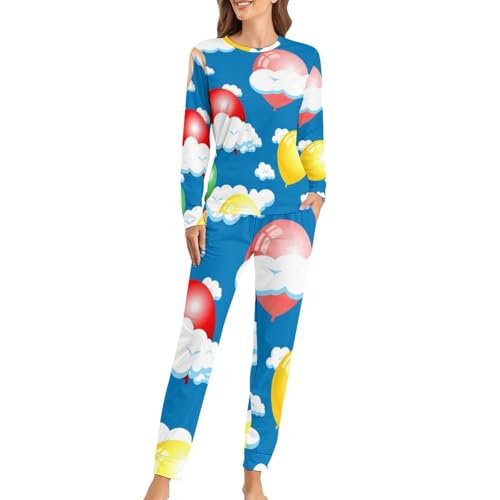 Pyjama Femme Ballons Colorés : T-Shirt Manches Longues et Pantalon