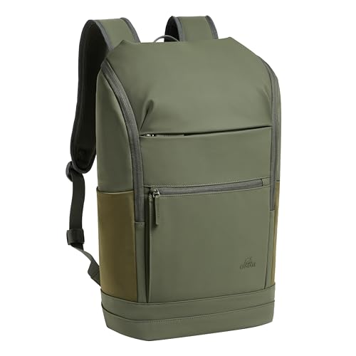 Rivacase 7826-7856 Sac à dos urbain élégant Eco pour ordinateur portable de 14 à 15,6 pouces, sac à dos de voyage en cuir RPET PU imperméable pour homme et femme, Vert olive, 20 l, 20L