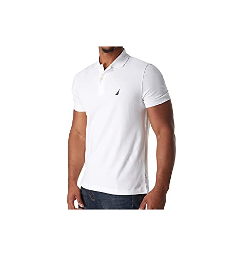Nautica Men's Short Sleeve Solid Cotton Pique Polo Shirt, Bright White, Medium