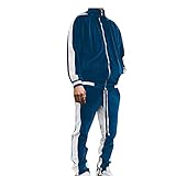 today 2030 men's tracksuits set long sleeve causal Fall Outfits for Men 2023 Trendy Long Sleeve Full Zip Sweatshirt With Pocket Tracksuit Set Running Sports 2 Piece Dark Blue M