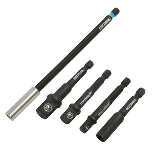 OEMTOOLS 26525 5 Piece Impact Driver Bit Set, Hex Bit Socket Set, Impact Drill Adapter Set, 1/2 to 3/8 Drive Socket Adapter, 6 Inch Drill Extension