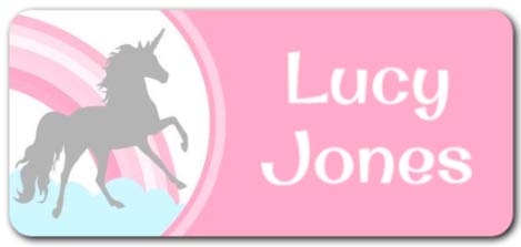 Personalized Name Labels - Cute Customized Designs for Both Babies and Kids - Great for School and Daycare - Easy-to-Apply Stickers Have a Glossy Finish – Waterproof - 48 ct. (Pink Unicorn)