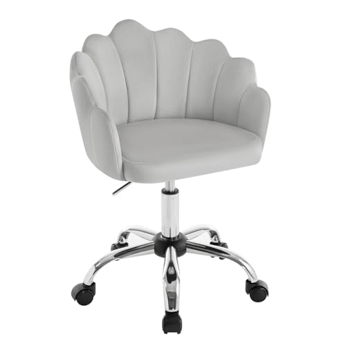 WOLTU Homeoffice Stuhl, Schminktisch Stuhl mit Blütenblatt-Rückenlehne, Drehstuhl mit Rollen, Schreibtischstuhl höhenverstellbar, für Arbeitszimmer, Schlafzimmer, Samt, Hellgrau