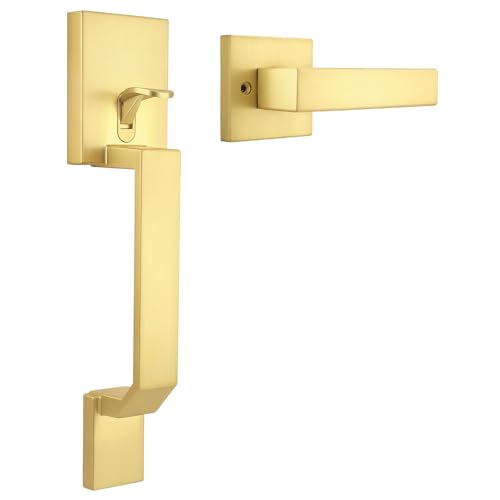 Brotima Gold Front Door Handle Set Single Cylinder Front Door Handle Only Gold Entry Handleset Reversible for Both Right and Left Door