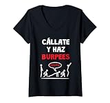 Mujer Cállate y Burpees Diseño Divertido para Crossfit y Gimnasio Camiseta Cuello V