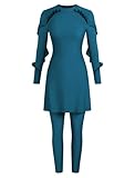 ZAFUL Women Modest Muslim Swimsuits Ruffle Full Coverage Islamic Arabic Burkini 2 Pieces Bathing Suit 0-Peacock XL