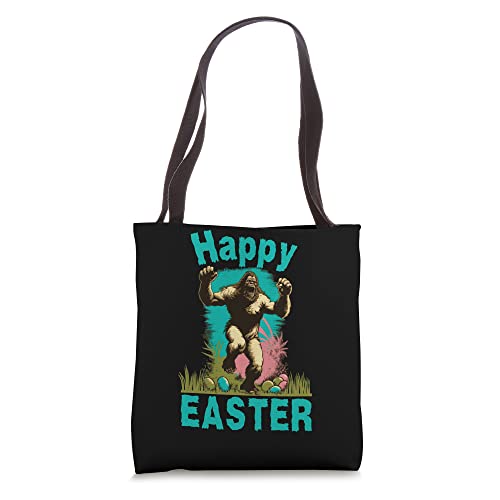 Bigfoot Happy Easter Bigfoot Easter Egg Hunting Basket Stuff Tote Bag