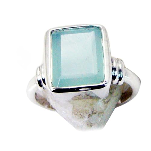 Bague calcédoine bleu clair aigue-marine en argent 925 véritable taille I à S