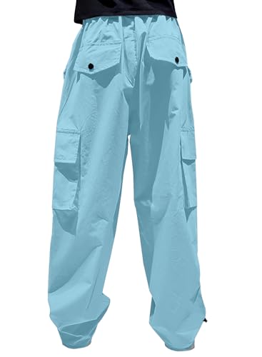 Image of HENGAO Girls Cargo Pants Parachute Casual Jogger Y2K 5-14 Years | Kids Baggy pants Parachute, Drawstring, with Pockets, Elastic High Waist, Loose Trousers Streetwear