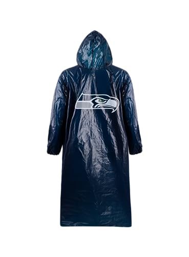 Image of NFL Waterproof Rain Poncho for Adults, Sporty, Elastic Sleeves and Drawstring Hood, Unisex Rain Coat