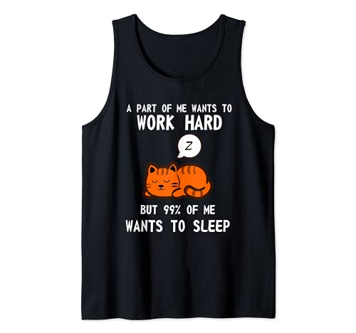 Lazy Cat Sleeping Tired Work Motivation Tank Top, Black