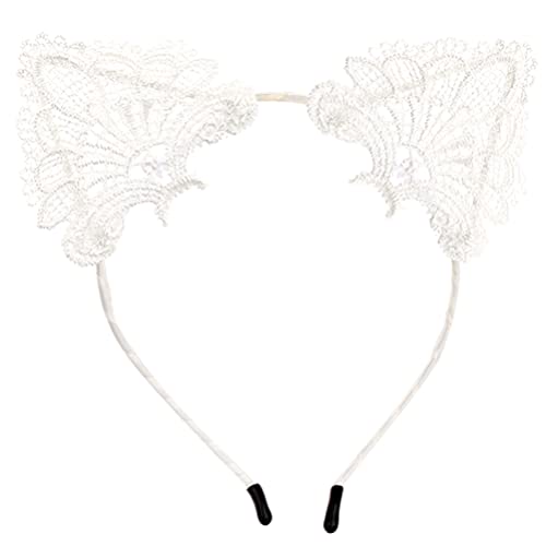 Frcolor Lovely Lace Cat Ears Headband Cute Hair Hoop Headpiece Hairdress for Party Costume (White)