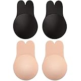 BDSMAGE Trägerloser Klebe BH Push up BH Rückenfrei Unsichtbar BH Selbstklebender Silikon Nipple Cover Damen für Rückenfreies Kleid Abendkleider, Beige+schwarz(a), 13cm For Cup D / E
