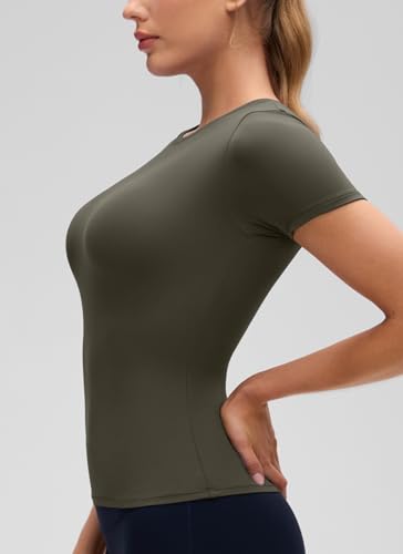 Image of CRZ YOGA Softembrace High Neck T-Shirt | Workout, Ultra Soft, Tight Fit, Waist Length, Short Sleeve Tops for Women