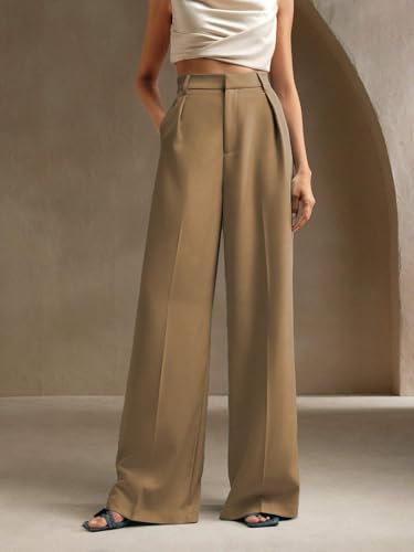 Image of KOTTY Women's High Waist Solid Color Hook and Bar Wide Leg Casual and Formal Trousers
