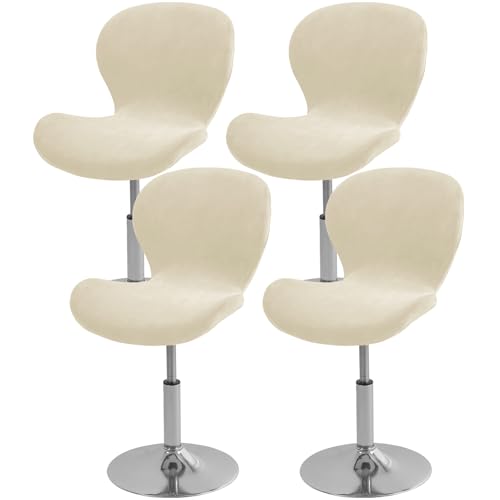 Image of Gollense Bar Stool Covers with Backs, Set of 4 Stretch Jacquard Barstool Seat Covers, Washable Swivel Pub Counter Height Chair Slipcover Protector for Home Kitchen Cafe (Velvet-Beige)