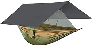 COMMOUDS Camping Hammock with Mosquito Net and Rain Fly, Double Portable Hammock, 2 Person Nylon Parachute Hammock Tent with Tarp & 2 Tree Traps for Backpacking Travel Beach Backyard Patio Hiking