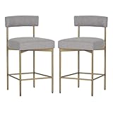 Home Square Seneca 26" Fabric Counter Stool in Gray/Antique Brass - Set of 2