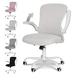 ELECWISH Home Office Desk Chair, Ergonomic Computer Chair, with Flip-up Armrest, Lumbar Support, Height Adjustable, 30° Rocking, Swivel, Beige