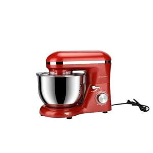Frigidaire Electric Stand Mixer, 6.2 Quart / 6L, 8 Speeds with Whisk, Dough Hook, Flat Beater Attachments, Splash Guard (RED)