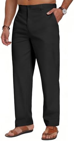 Mens Linen Casual Business Dress Pants Elastic Waist Regular Fit,S ...