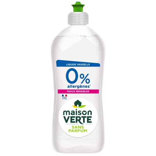 Maison Verte - Liquide Vaisselle 0% - Hypoallergénique - Idéal Peaux Sensibles - Produit Vaisselle Sans Parfum - Sans Colorant - Certifié Ecolabel - Fabriqué en France - Flacon 750ml Cover