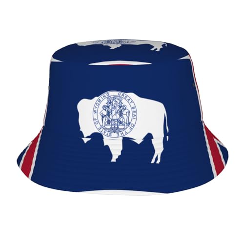 Wyoming State Flag Adult Unisex Sunshade Bucket hat, Non-Shrinking, Lightweight, Breathable, Foldable, Easy to Store Black