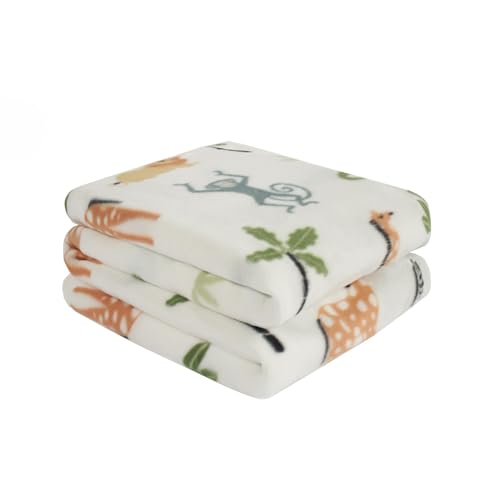 OHS Kids Fleece Blanket Safari Animals Throw Blanket Super Soft Decorative Bed Throw Sofa Blanket Comfy Fleece Throw Thermal Blanket White 120x150cm