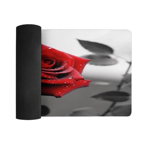 Black and White Red Rose Desk Pad con base de goma miniatura 3