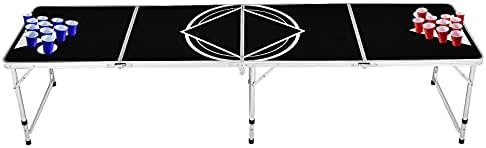 COSTWAY Beer Pong Table, 8ft Folding Picnic Trestle Tables with 2-Level Adjustable Height & Carrying Handles, Wedding Market Garden Camping Table for Indoor Outdoor