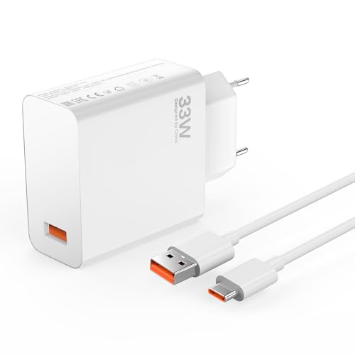 Caricabatterie USB C da 33 W per Xiaomi Redmi Note 15 14 Pro 13 12 5G 12s 11 10 9 8, Mi 13 12 11 Ultra 10T, Pad 5 6, Poco X6 X5 X4 X3 Pro F6 F5 F4 M7 M6 M5 Pad 6 Caricatore Turbo Charge Adattatore