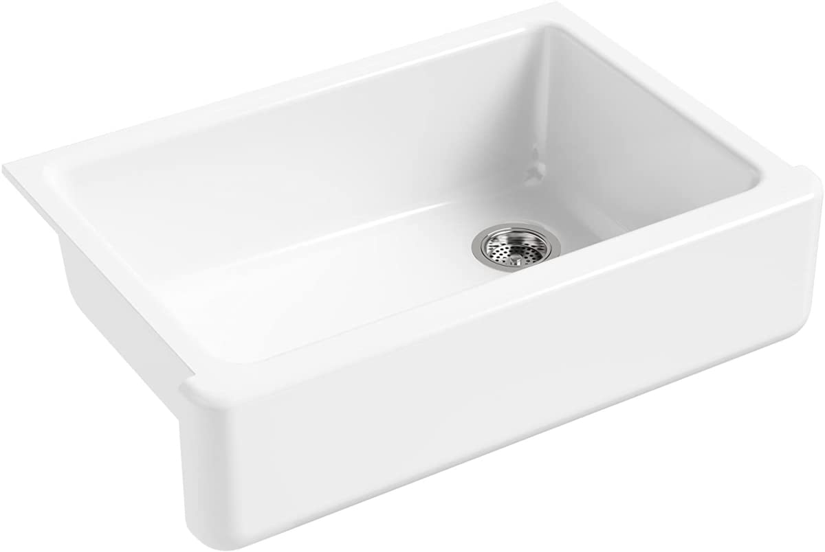 Photo 1 of KOHLER Whitehaven® 32-3/4" Farmhouse Self-Trimming Undermount Single-Bowl Kitchen Sink Undermount, Kitchen Sinks with Tall Apron, K-5827-0, White