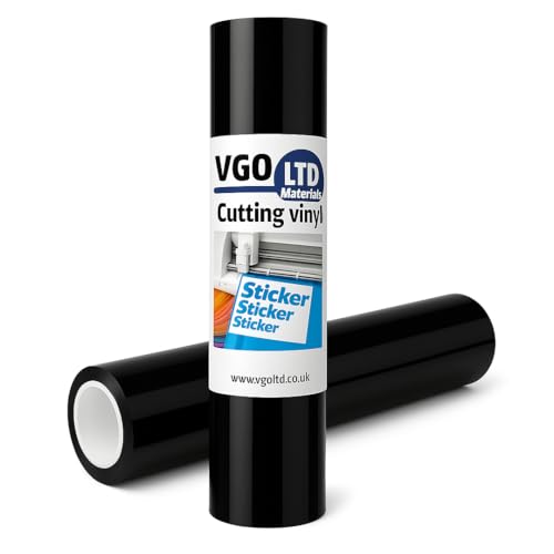 VGOLTD Permanent Adhesive Vinyl Roll Glossy Self Adhesive Cutting Vinyl Easy Weed for Decals Mugs Car Stickers & DIY Crafts Compatible with Cricut & Silhouette Machines (Black 30 x 100 cm)
