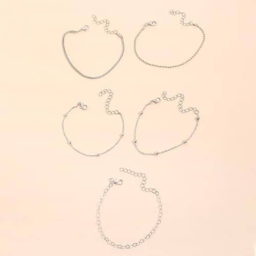 Silver Stackable Bracelets Set for Women,Dainty Gold Heart Chain Bracelet Pack Trendy Stack Link Bracelets,Boho Jewelry Accessories Gift for Lover4