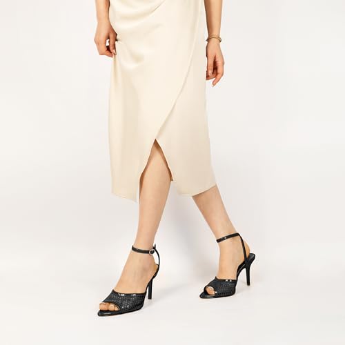 Esvowido Womens Mesh Heeled Sandals Pointed Peep Toe Ankle Strap 3.5 Inch Stiletto Heels for Wedding Office Party4