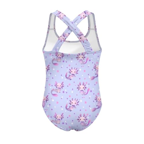 Image of Girls One Piece Swimsuit Axolotl Cross Back Straps Bathing Suit Lightweight Quick Dry Gymnastics Leotard