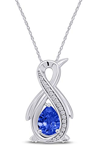 Infinity Penguin Pendant Necklace for Women, 14K Gold Over Sterling Silver with Pear & Round Cut Simulated Birthstone & White Diamond Accents, Dainty Animal Jewelry Gift with 18