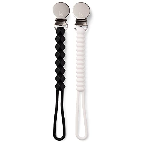 Image of BooginHead by Infantino Silicone Pacifier Clip Baby Pacifier Holder, 2-Pack, Black & White