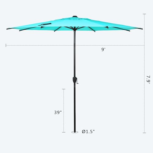 Image of Abba Patio 9FT Lyon Outdoor Patio Umbrella Outdoor Table Umbrella with Push Button Tilt and Crank Market Umbrella 8 Sturdy Ribs UV Protection Waterproof for Garden Deck Backyard Pool, Turquoise